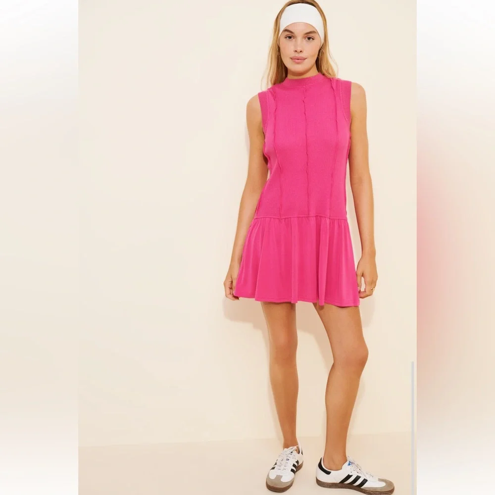 NWT Anthropologie Daily Practice Buzzer Beater Cotton Blend Pink Mini Dress Sz M - Picture 11 of 15